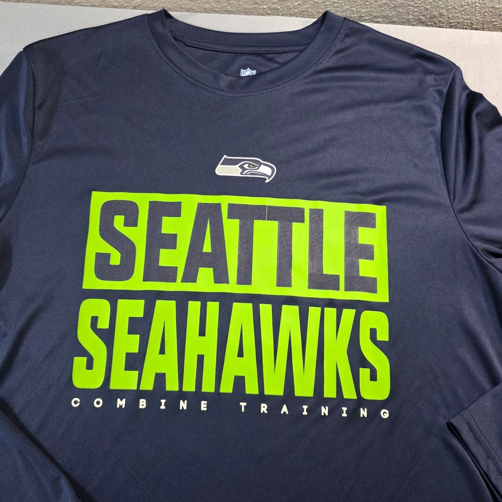 New Era Seattle Seahawks NFL Combine Training Long Sleeve‎ Shirt Navy Blue Large